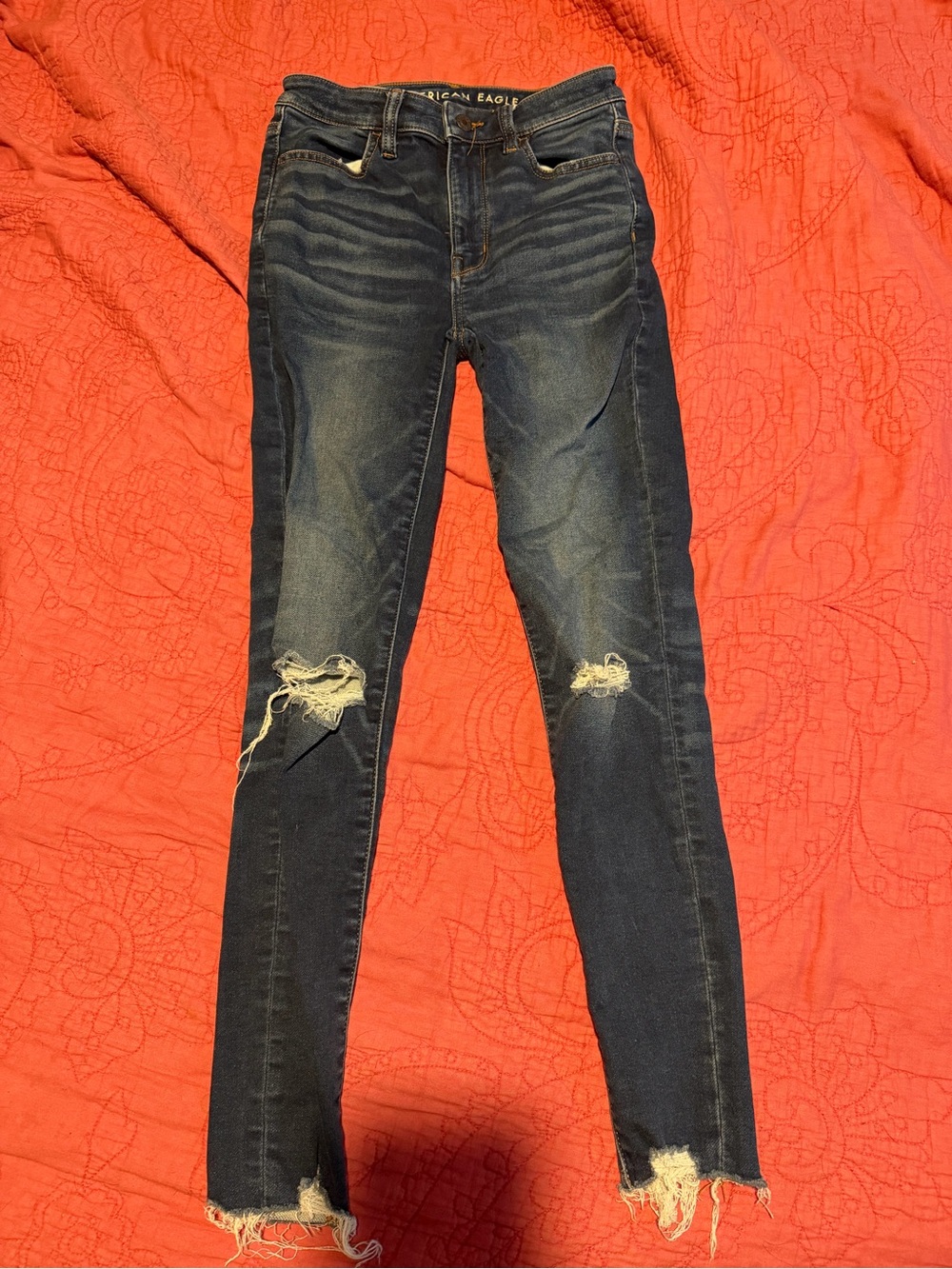 American Eagle Outfitters Dark Indigo Distressed Skinny Jeans
